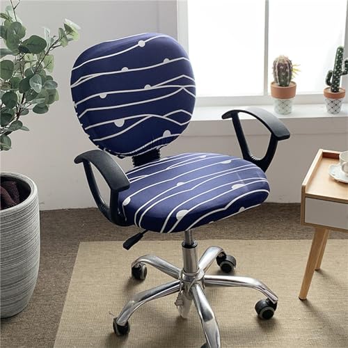 Morbuy Bürostuhl Bezug Zweiteilig, Bezug für Bürostuh Stretch Spandex Bürostuhl Überzug Elastischer Drehstuhl Stuhlüberzug Abnehmbare Stuhlhussen mit Armlehne Waschbare (Blaue Wellen) von Morbuy