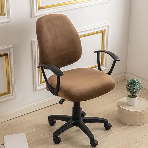 Morbuy Bürostuhl Bezug Zweiteilig, Samt Monochrom Bezug für Bürostuh Stretch Bürostuhl Überzug Elastischer Drehstuhl Stuhlüberzug Stuhlhussen Waschbare für Computer Sessel (Kaffee) von Morbuy
