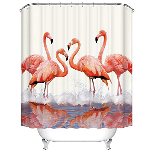 Duschvorhang, Morbuy 3D Digitaldruck Top Qualität Schimmelresistenter und Wasserabweisend Shower Curtain Waschbar Mit 12 Duschvorhangringen 100% Polyester (180x180cm,Flamingo) von Morbuy