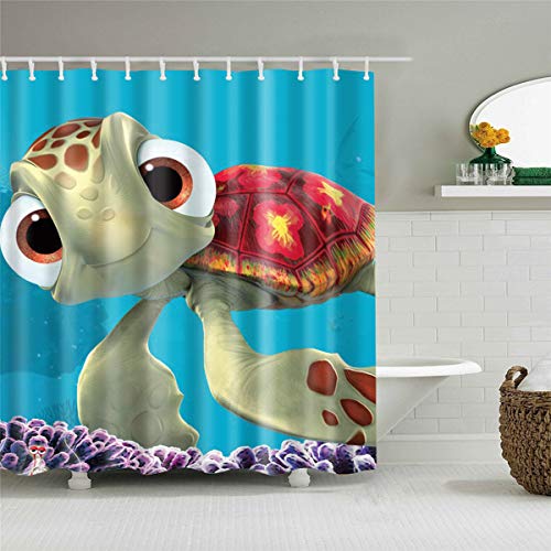 Duschvorhang, Morbuy 3D Digitaldruck Top Qualität Schimmelresistenter und Wasserabweisend Shower Curtain Waschbar Mit 12 Duschvorhangringen 100% Polyester (180x200cm,Schildkröte) von Morbuy