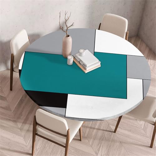 Morbuy Elastische Tischdecke Rund, Einfach Stil Tischdecke Wasserdicht Schmutzabweisend Gartentischdecken Tischtuch Abwischbar Tischschutz für Party Küche (Grün + Grau,Durchmesser 120cm) von Morbuy