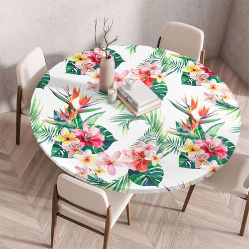 Morbuy Elastische Tischdecke Rund Abwaschbar, 3D Tropisch Blume Muster Tischdecke Wasserdicht Schmutzabweisend Gartentischdecken Tischtuch für Party Küche Esszimmer (Frangipani,170cm) von Morbuy