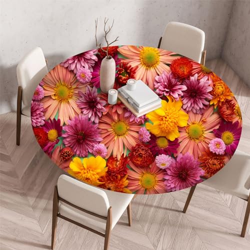 Morbuy Elastische Tischdecke Rund Wasserdicht, 3D Blumen Drucken Tischdecke mit Gummizug Rund Tischdecken Tischtuch Abwischbar Gartentischdecken (Chrysantheme,Durchmesser 70cm) von Morbuy