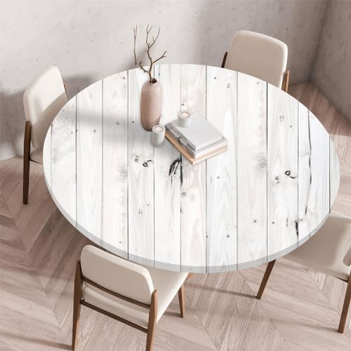 Morbuy Elastische Tischdecke Rund Wasserdicht, Holzbrett Drucken Tischdecke mit Gummizug Rund Tischdecken Tischtuch Abwischbar Gartentischdecken Tischschutz (Durchmesser 60cm,Holzbrett) von Morbuy
