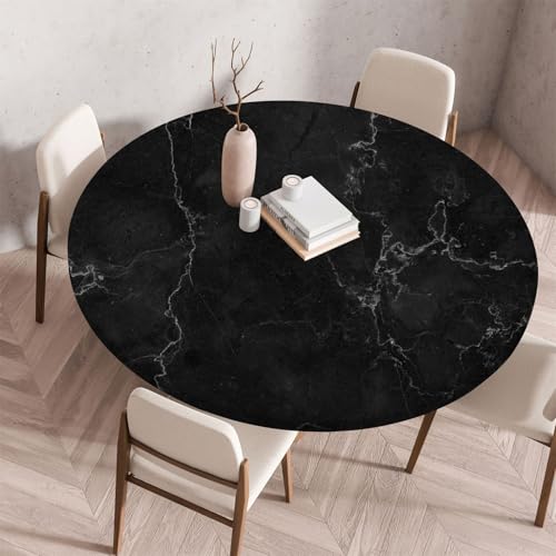 Morbuy Elastische Tischdecke Wasserdicht, Schwarz Serie Marmor Drucken Tischdecke mit Gummizug Rund, Tischdecken Tischtuch Abwischbar Gartentischdecken (Durchmesser 60cm,Schwarz Marmor) von Morbuy