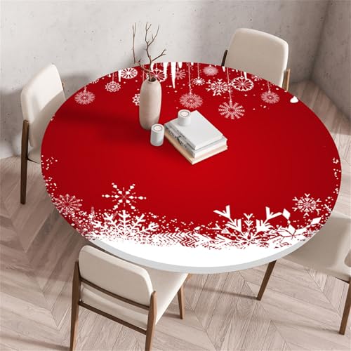 Morbuy Elastische Tischdecke Wasserdicht, Weihnachten Schneeflocke 3D Drucken Tischdecke mit Gummizug Rund, Tischdecken Tischtuch Gartentischdecken (Durchmesser 100cm,Schneeflocke) von Morbuy