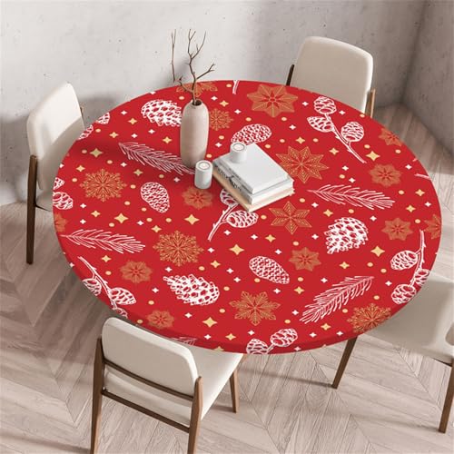 Morbuy Elastische Tischdecke Wasserdicht, Weihnachten Schneeflocke 3D Drucken Tischdecke mit Gummizug Rund, Tischdecken Tischtuch Gartentischdecken (Durchmesser 140cm,Tannenblätter) von Morbuy