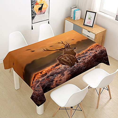 Morbuy Elch Hirsch Tier Drucken Tischdecke Abwaschbar für Speisetisch, Wasserabweisend Fleckschutz Abwischbar Lotuseffekt Quadrat Küchentischabdeckung Tischtuch (140x180cm,Orange) von Morbuy