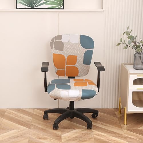 Morbuy Farbig Bürostuhl Bezug Zweiteilig, Anti-Rutsch Bürostuh Stretch Überzug Elastischer Drehstuhl Stuhlüberzug Stuhlhussen Waschbare für Computer Sessel (Geometrisch) von Morbuy