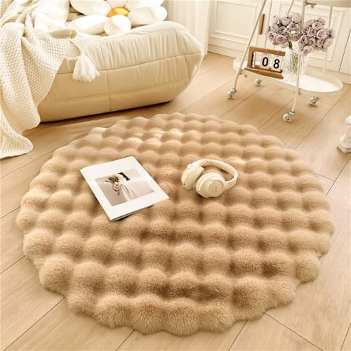 Morbuy Flauschig Weicher Teppich Runden - Nordisch Modern Bodenmatte Waschbar rutschfest Shaggy Teppiches für Kinderzimmer Wohnzimmer Schlafzimmer Dekoration (Kamel,120cm/47.2inch) von Morbuy