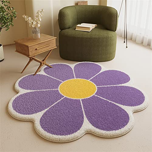 Morbuy Flauschig Weicher Teppich in Blumenform, Blumen Schaukelstuhl pad Bodenmatte Waschbar rutschfest Shaggy Teppiches für Kinderzimmer Wohnzimmer Schlafzimmer Dekoration (100cm,Lila) von Morbuy