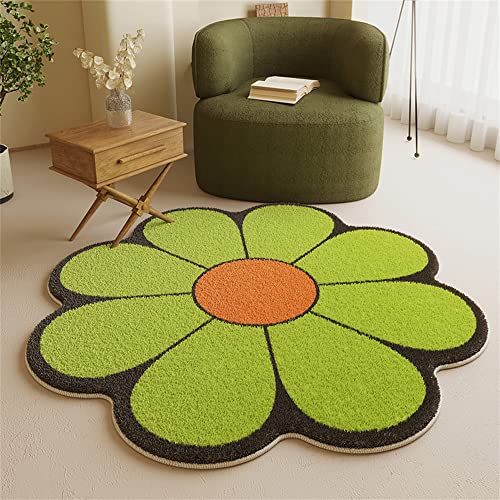 Morbuy Flauschig Weicher Teppich in Blumenform, Blumen Schaukelstuhl pad Bodenmatte Waschbar rutschfest Shaggy Teppiches für Kinderzimmer Wohnzimmer Schlafzimmer Dekoration (60cm,Gras-Grün) von Morbuy