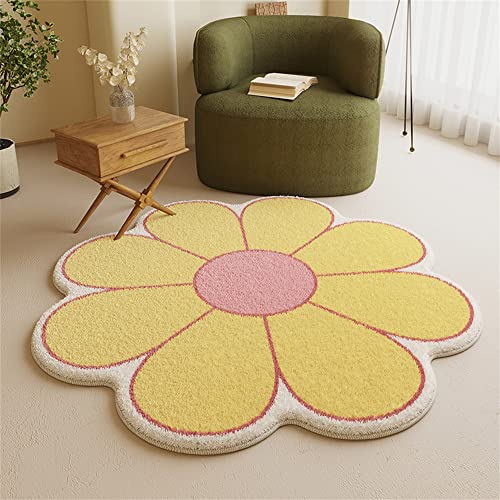 Morbuy Flauschig Weicher Teppich in Blumenform - Nordisch Blütenblatt Runde Bodenmatte Waschbar rutschfest Shaggy Teppiches für Kinderzimmer Wohnzimmer Schlafzimmer Dekoration (100cm,Gelb) von Morbuy