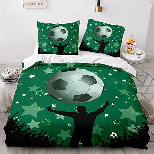 Morbuy Fußball Bettwäsche - Jungen Bettwäsche Set Weiche Mikrofaser Bettbezug Set mit Reißverschluss und Kissenbezug 80x80 cm, Angenehm & Atmungsaktiv (135x200cm,Stern) von Morbuy