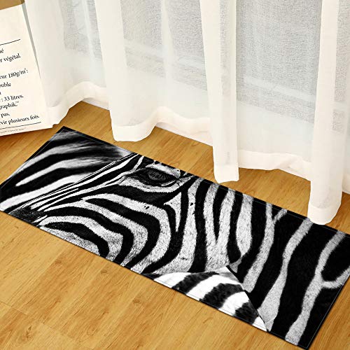 Morbuy Fußmatte Innenbereich und Aussenbereich, 3D Drucken Flanell Flur Teppich Wohnzimmer rutschfest und Waschbar Praktische Fußabtreter (50x80cm,Schwarzes weißes Zebra) von Morbuy