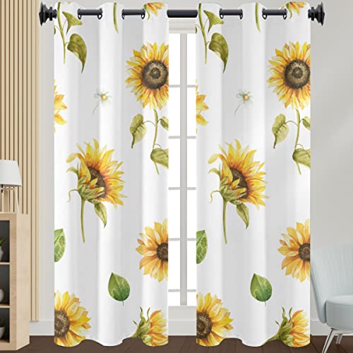 Morbuy Gardinen Blickdicht Vorhänge 2er Set mit Ösen, 3D Botanischer Druck Modern Verdunkelungs Thermo Vorhänge Vorhänge-Set für Wohnzimmer Schlafzimmer Kinderzimmer (108x137cm,Sonnenblume) von Morbuy