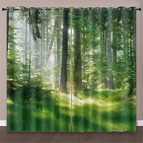 Morbuy Gardinen Blickdicht Vorhänge 2er Set mit Ösen, 3D Wald Gedruckt Modern Verdunkelungs Thermo Vorhänge Vorhänge-Set für Wohnzimmer Schlafzimmer Kinderzimmer (132x160cm,Wiese) von Morbuy