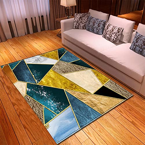 Morbuy Geometrie Drucken Teppich Wohnzimmer Flanell Kurzflor Teppiches, Modernes Teppich Waschbar rutschfest Krabbelmatte für Kinderzimmer Schlafzimmer Dekoration (80x160cm,Gelb/Blau) von Morbuy