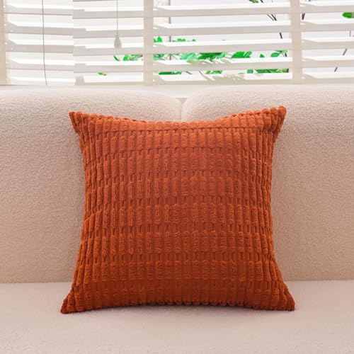 Morbuy Geprägter Kord Sofakissen Kissenbezug, Einfarbig Dekokissen, Sofakissen mit Füllung und Bezug für Sofa Schlafzimmer Wohnzimmer Balkon (45x45cm,Dunkelorange) von Morbuy