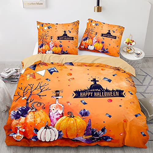 Morbuy Halloween Bettwäsche aus Mikrofaser Bettbezug 135x200 155x220 200x200 220x240 mit Reißverschluss + Kissenbezüge 80x80 cm, Halloween Bettwäsche-Set (220x240cm von Morbuy