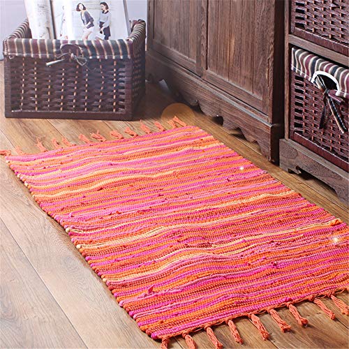 Morbuy Handweb-Teppich, Eingang Bodenmatte Teppich mit Quaste Maschinenwaschbare Handgewebte Vintage für Innen Wohnzimmer Schlafzimmer Flur Läufer (70x120cm,Orange) von Morbuy