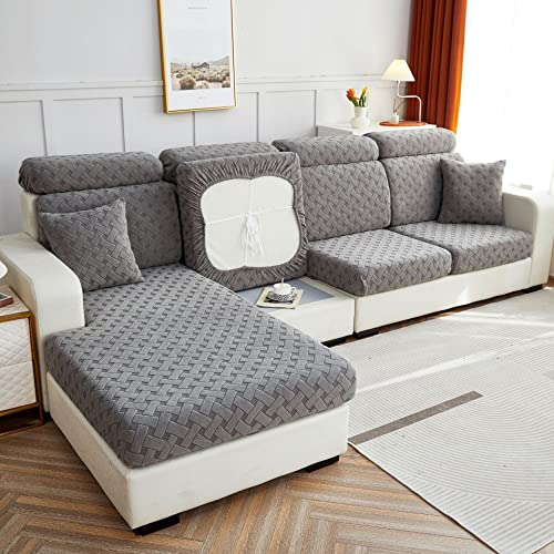 Morbuy Jacquard Sofa Sitzkissenbezug Stretch, Elastischer Kissenbezüge Universal Husse Überzug Bezug Weich Couch Chaiselüberzüge für Sofa Kissenschutz Bezüge (2 Sitzer Plus,Dunkelgrau) von Morbuy