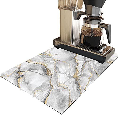 Morbuy Kaffeemaschine Abtropfmatte für Geschirr, 3d Marmor Silikon Küche Matte, Schnelltrocknend Saugfähig Trockenmatte, Rutschfest Untersetzer für, Café, Spüle und Bad (30x40cm,Grau) von Morbuy