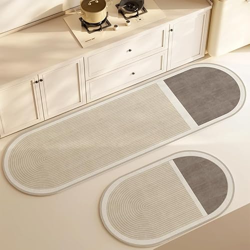 Morbuy Küchenläufer rutschfest, Waschbar Klassisch Gemustert Küchenteppich, Saugfähig Schnelltrocknend Teppich Läufer Küche, Küchenmatte für Eingangsbereich Esszimmer (Braun,50x80cm) von Morbuy