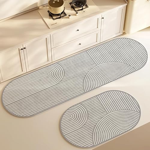 Morbuy Küchenläufer rutschfest, Waschbar Klassisch Gemustert Küchenteppich, Saugfähig Schnelltrocknend Teppich Läufer Küche, Küchenmatte für Eingangsbereich Esszimmer (Grau,50x80cm) von Morbuy