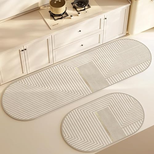 Morbuy Küchenläufer rutschfest, Waschbar Klassisch Gemustert Küchenteppich, Saugfähig Schnelltrocknend Teppich Läufer Küche, Küchenmatte für Eingangsbereich Esszimmer (Khaki,50x150cm) von Morbuy