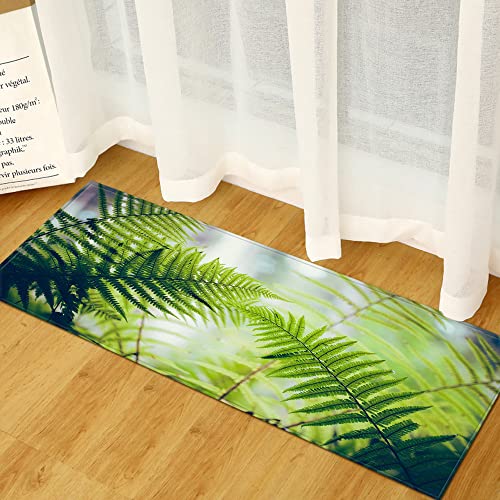 Morbuy Küchenmatte Teppich Schlafzimmer Wohnzimmer Rutschfester Türvorleger mit 3D Botanischer Druck,Flanell Personalisierte Fußmatte Waschbarer Küchenteppich Bodenmatte (60x90cm,grüne Blätter) von Morbuy