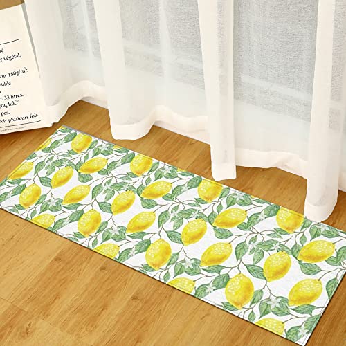 Morbuy Küchenmatte Teppich Schlafzimmer Wohnzimmer Rutschfester Türvorleger mit 3D Botanischer Druck,Flanell Personalisierte Fußmatte Waschbarer Küchenteppich Bodenmatte (40x120cm,Zitrone) von Morbuy