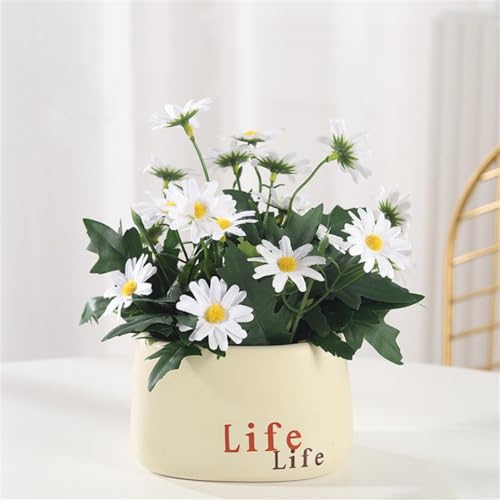 Morbuy Kunstpflanze im Topf Realistische Grüne Blätter Blumen Künstliche Pflanzen Mini Innen Deko Topfpflanze Desktop Bonsai für Balkon, Wohnzimmer, Schlafzimmer, Zimmer Deko (Gänseblümchen) von Morbuy