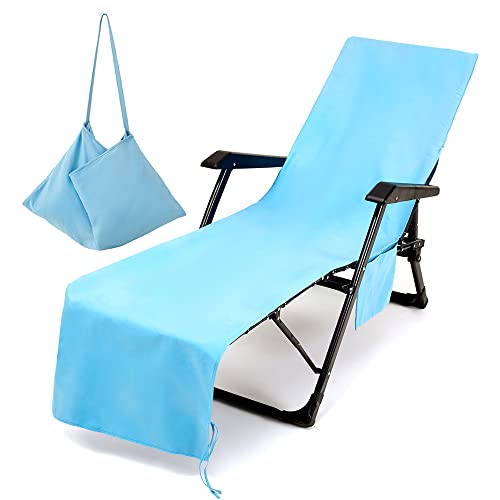 Morbuy Liegestuhl Handtuch mit Taschen, Einfarbig Strandtuch für Liegen Strandliegen Handtuch Handtücher für Strandliegen Mikrofaser Leicht Strandtuch, Kapuze für Besseren Halt (Himmelblau) von Morbuy