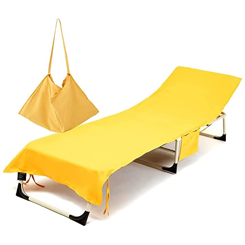 Morbuy Liegestuhl Handtuch mit Taschen, Einfarbig Strandtuch für Liegen Strandliegen Handtuch Handtücher für Strandliegen Mikrofaser Leicht Strandtuch, Kapuze für Besseren Halt (gelb) von Morbuy