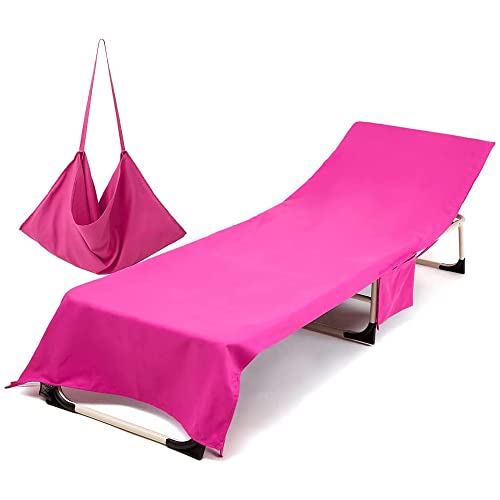 Morbuy Liegestuhl Handtuch mit Taschen, Einfarbig Strandtuch für Liegen Strandliegen Handtuch Handtücher für Strandliegen Mikrofaser Leicht Strandtuch, Kapuze für Besseren Halt (rosa) von Morbuy