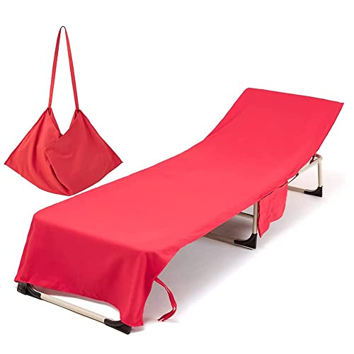 Morbuy Liegestuhl Handtuch mit Taschen, Einfarbig Strandtuch für Liegen Strandliegen Handtuch Handtücher für Strandliegen Mikrofaser Leicht Strandtuch, Kapuze für Besseren Halt (rot) von Morbuy