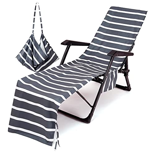 Morbuy Liegestuhl Handtuch mit Taschen, Einfarbig Strandtuch für Liegen Strandliegen Handtuch Handtücher für Strandliegen Mikrofaser Leicht Strandtuch mit Kapuze (dunkelgrau) von Morbuy