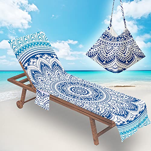 Morbuy Liegestuhl Handtuch mit Taschen, Mandala Drucken Strandtuch für Liegen Strandliegen Handtuch Handtücher für Strandliegen Mikrofaser Leicht Strandtuch mit Kapuze (Blau) von Morbuy