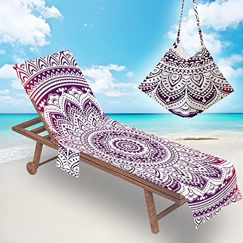 Morbuy Liegestuhl Handtuch mit Taschen, Mandala Drucken Strandtuch für Liegen Strandliegen Handtuch Handtücher für Strandliegen Mikrofaser Leicht Strandtuch mit Kapuze (Lila) von Morbuy