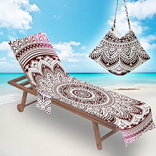 Morbuy Liegestuhl Handtuch mit Taschen, Mandala Drucken Strandtuch für Liegen Strandliegen Handtuch Handtücher für Strandliegen Mikrofaser Leicht Strandtuch mit Kapuze (braun) von Morbuy