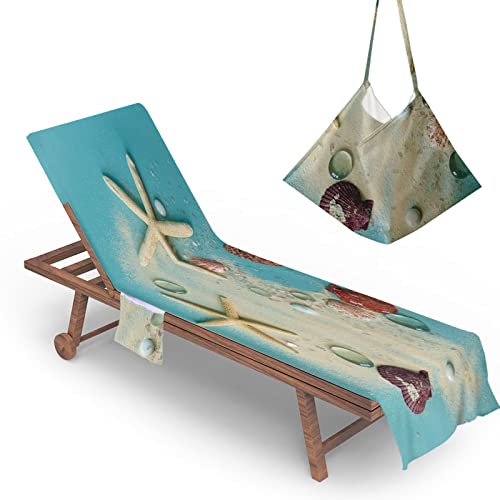 Morbuy Liegestuhl Handtuch mit Taschen, Seestern Muster Strandliegen Handtuch Mikrofaser Strandtuch für Liegen/Handtücher für Strandliegen/Strandtuch, Kapuze für Besseren Halt (Sandstrand) von Morbuy
