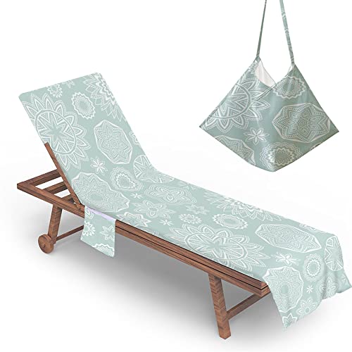 Morbuy Liegestuhl Handtuch mit Taschen, Strandtuch für Liegen, Böhmisches Mandala Drucken Strandliegen Handtuch Mikrofaser Leicht Strandtuch für Strände, Garten (73x210cm,Hellgrün 2) von Morbuy