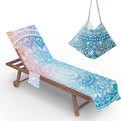 Morbuy Liegestuhl Handtuch mit Taschen, Strandtuch für Liegen, Bohemian Mandala Strandliegen Handtuch Mikrofaser Leicht Strandtuch für Schwimmbäder, Strände, Gartenhotels (73x210cm,Hellblau) von Morbuy