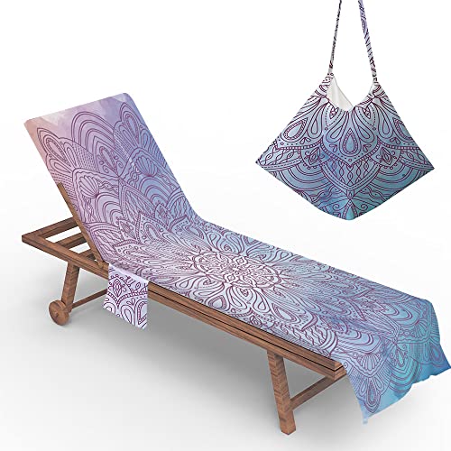 Morbuy Liegestuhl Handtuch mit Taschen, Strandtuch für Liegen, Bohemian Mandala Strandliegen Handtuch Mikrofaser Leicht Strandtuch für Schwimmbäder, Strände, Gartenhotels (73x210cm,Helles Lila) von Morbuy