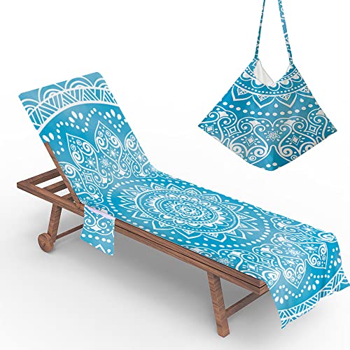 Morbuy Liegestuhl Handtuch mit Taschen, Strandtuch für Liegen, Bohemian Mandala Strandliegen Handtuch Mikrofaser Leicht Strandtuch für Schwimmbäder, Strände, Gartenhotels (73x210cm,Himmelblau) von Morbuy