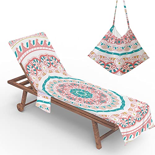 Morbuy Liegestuhl Handtuch mit Taschen, Strandtuch für Liegen, Bohemian Mandala Strandliegen Handtuch Mikrofaser Leicht Strandtuch für Schwimmbäder, Strände, Gartenhotels (73x210cm,Rosa Grün) von Morbuy