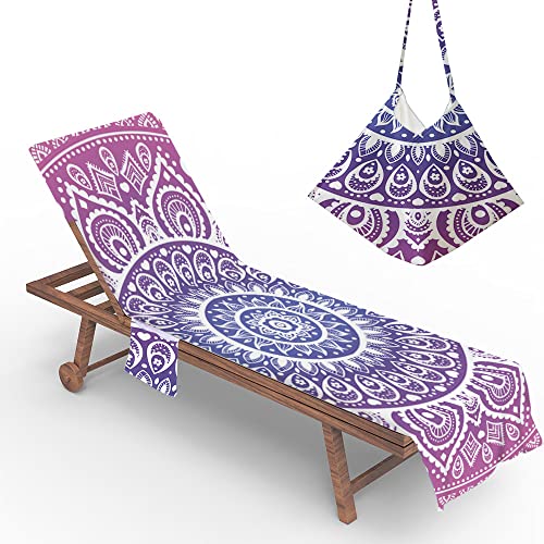 Morbuy Liegestuhl Handtuch mit Taschen, Strandtuch für Liegen, Bohemian Mandala Strandliegen Handtuch Mikrofaser Leicht Strandtuch für Schwimmbäder, Strände, Gartenhotels (73x210cm,Violett) von Morbuy