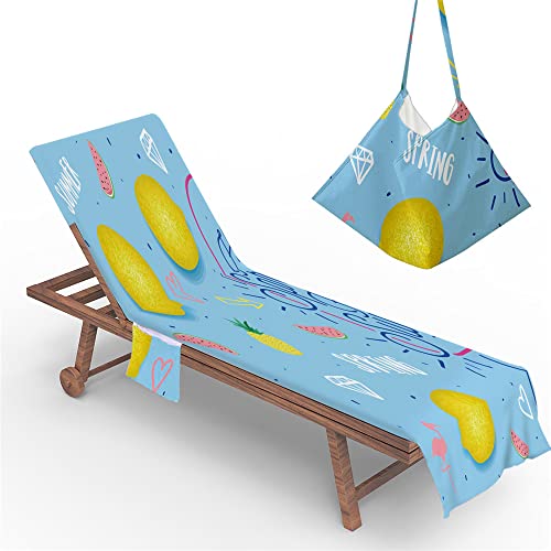 Morbuy Liegestuhl Handtuch mit Taschen, Strandtuch für Liegen, Sommer Element Druck Strandliegen Handtuch Mikrofaser Leicht Strandtuch für Schwimmbad, Strände (73x210cm,Zitrone) von Morbuy