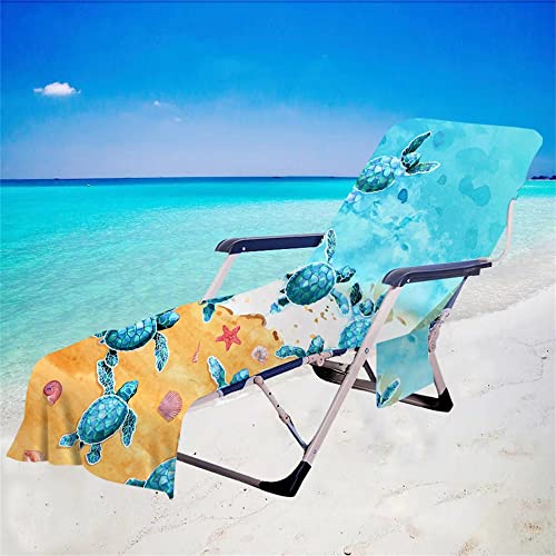 Morbuy Liegestuhl Handtuch mit Taschen, Strandtuch für Liegen Strandliegen Handtücher für Strandliegen Mikrofaser Leicht Strandtuch, Kapuze für Besseren Halt (75x210cm,Strandschildkröte) von Morbuy